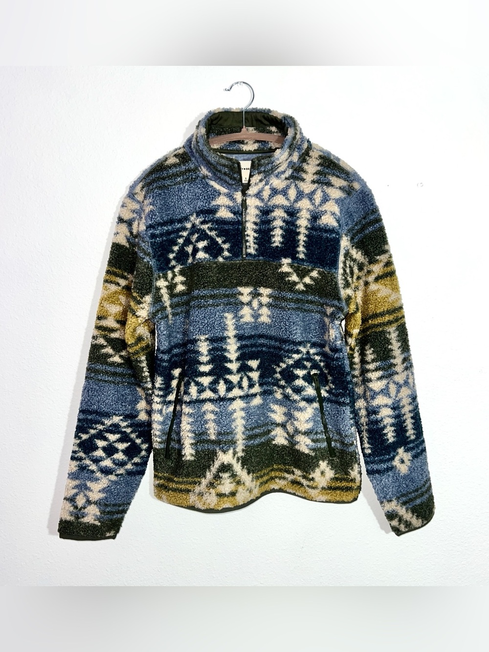 Lucky Brand Aztec Southwestern Fleece 1/4 Zip Pullover Jacket Small Blue